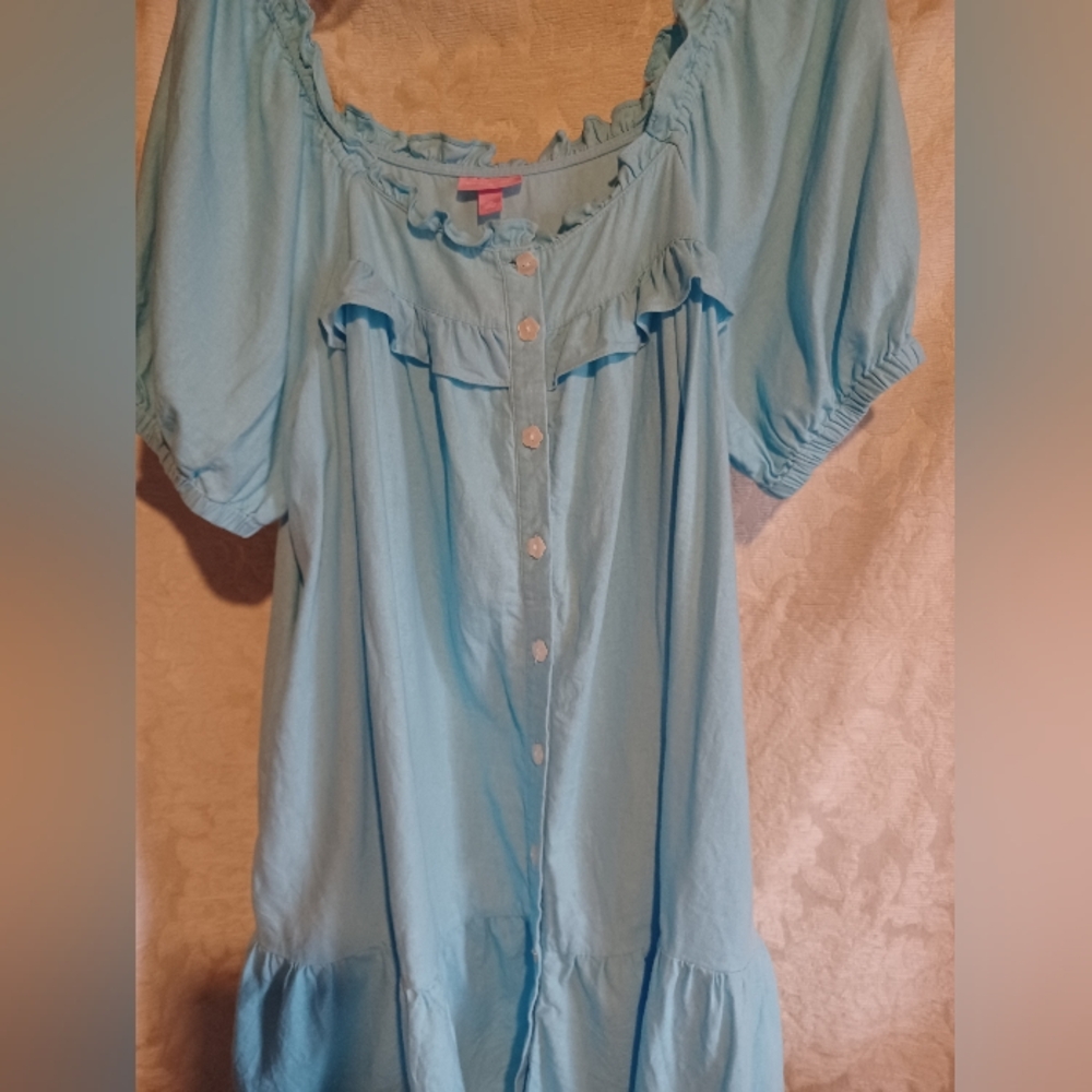 Light Blue Ruffled Button-Down Dress - Picture 2 of 10